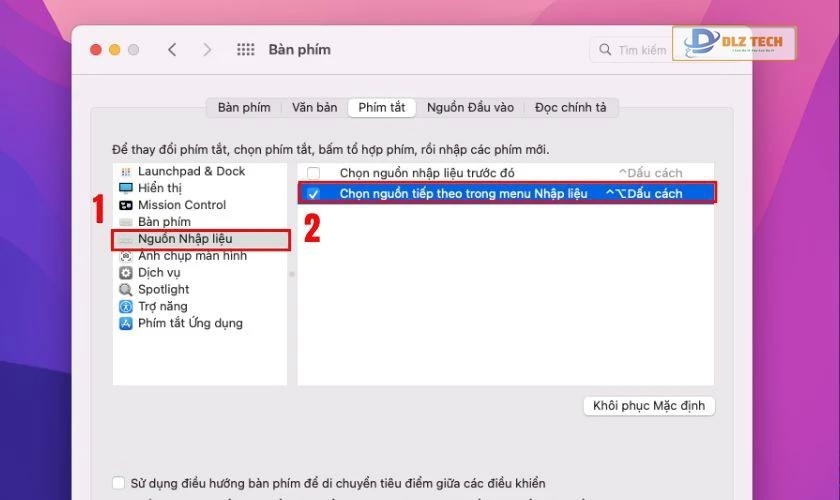 Chọn nguồn tiếp theo trong menu Nhập liệu