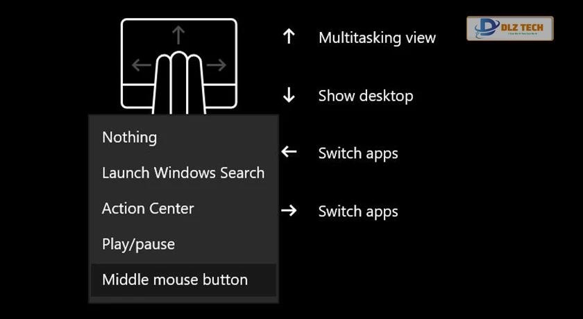 Chọn chức năng khi chạm ba ngón tay