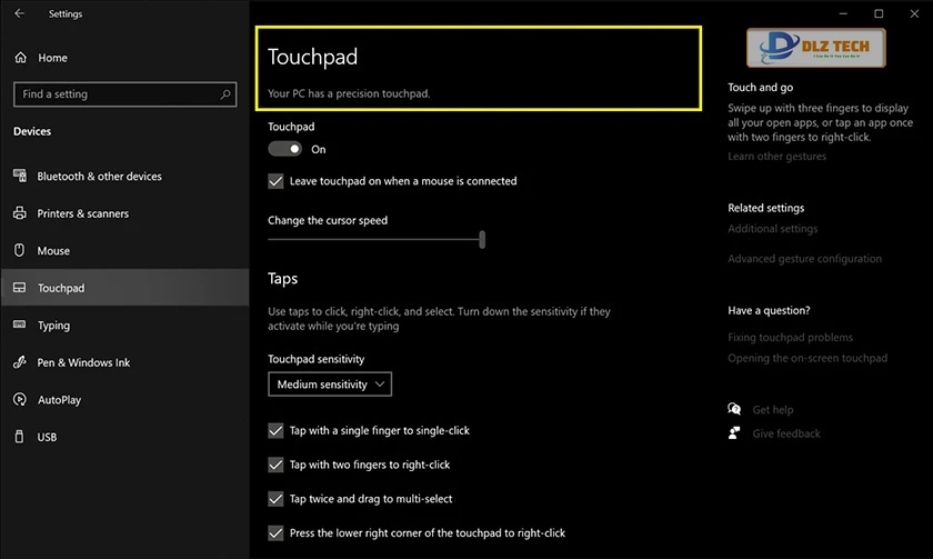 Mở Precision touchpad trên win 10