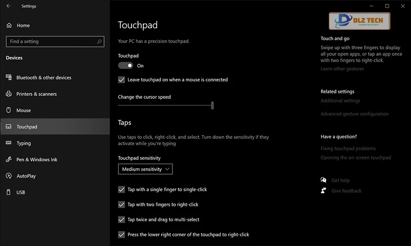 Mở Precision touchpad trên win 10