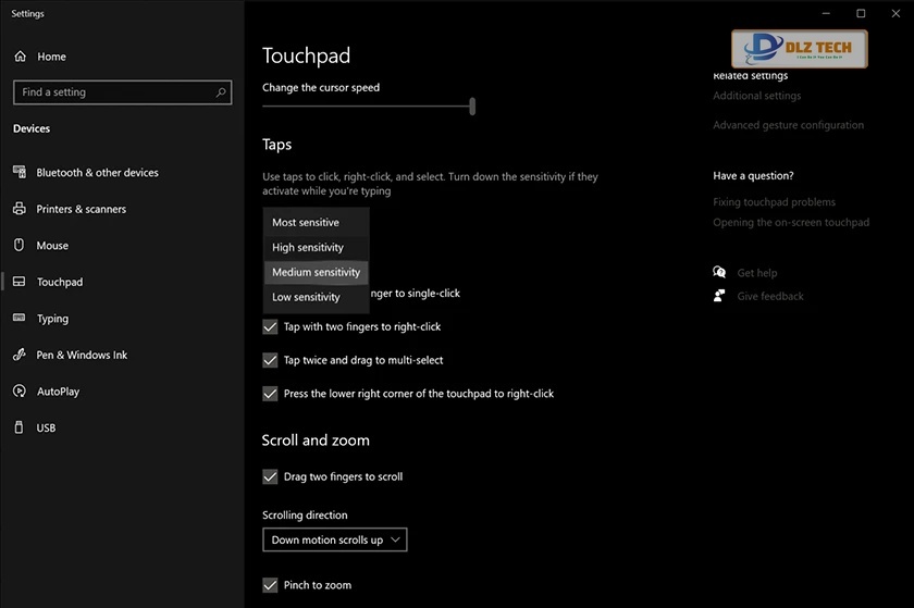 Touchpad sensitivity
