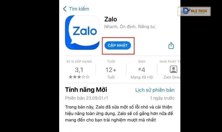 Cập nhật phiên bản Zalo