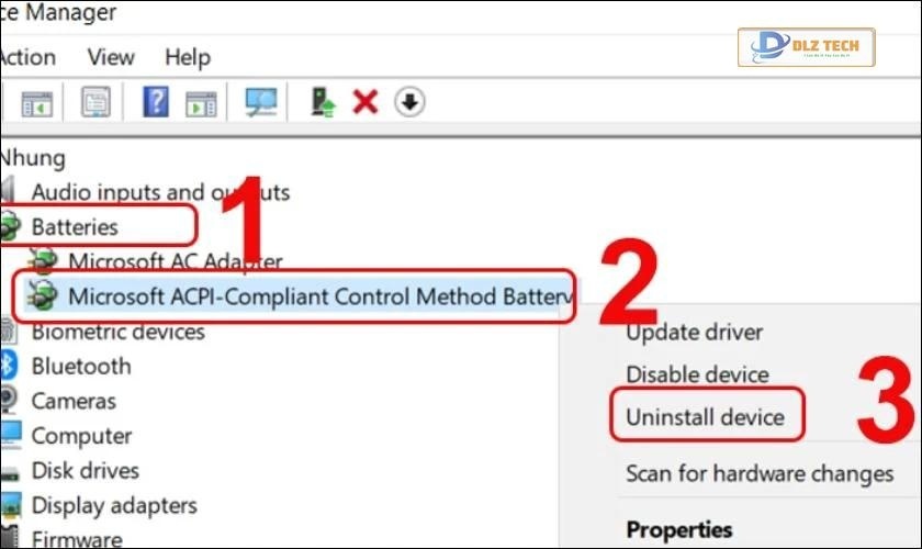 Gỡ và cài đặt lại Battery Driver