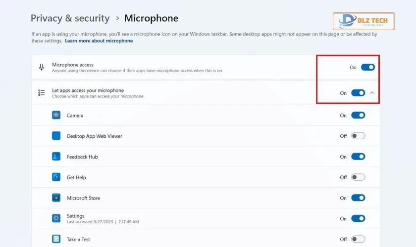 Bật quyền truy cập microphone