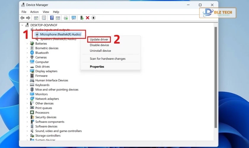Nhấp chuột phải và Update driver