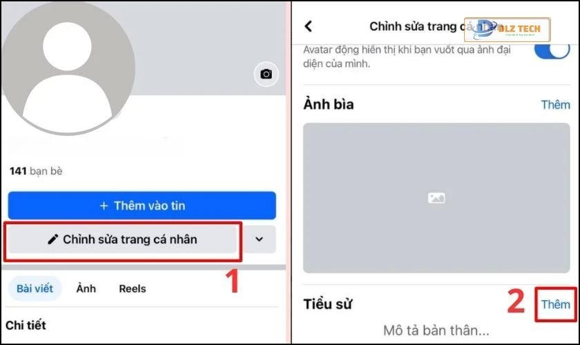 Vào Chỉnh sửa trang cá nhân và chọn mục Tiểu sử