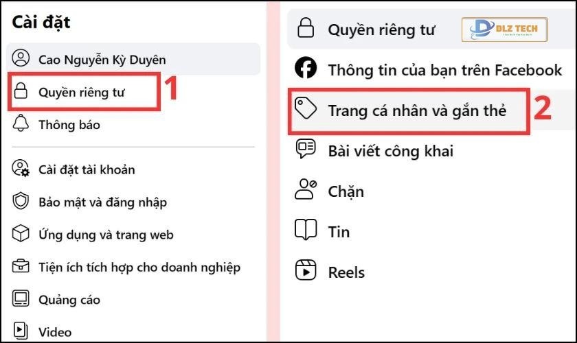 Chọn Trang cá nhân và gắn thẻ