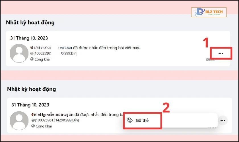 Chọn dấu 3 chấm ở góc bên phải và chọn Gỡ thẻ