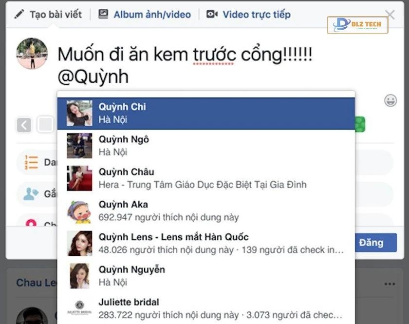 cách tag tên trên facebook vào trong một bài đăng trạng thái mới