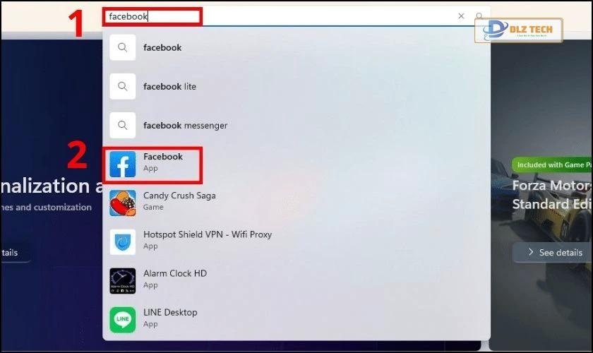 Tìm và chọn Facebook