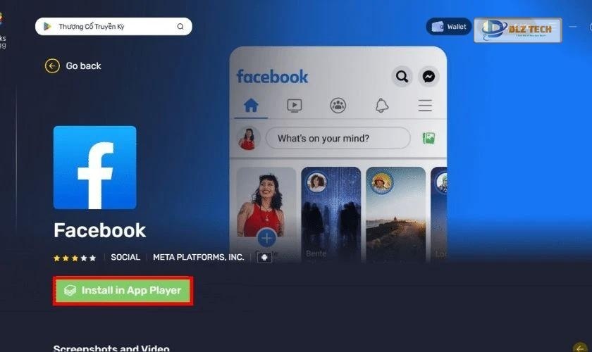 Chọn Install in App Player để tải Facebook về máy tính