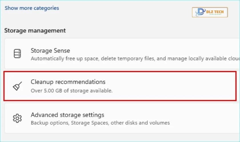 Nhấn chọn vào Cleanup recommendations