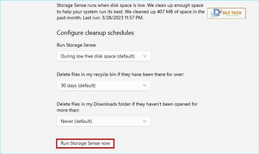 Nhấn chọn Run Storage Sense now