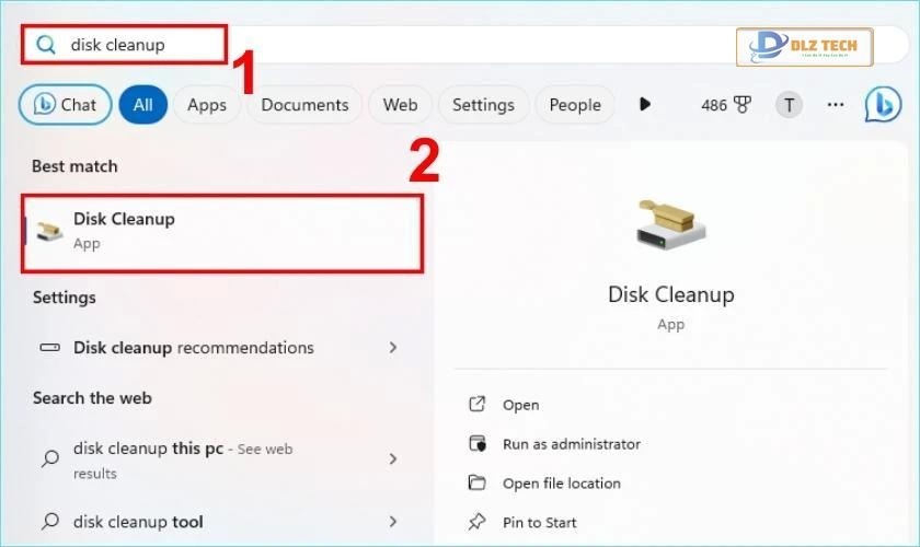 Giải phóng ổ đĩa C bị đầy trên Win 11 bằng Disk Cleanup
