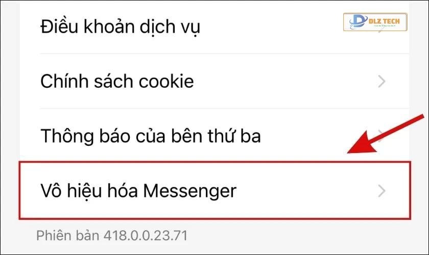 Chọn mục Vô hiệu hoá Messenger