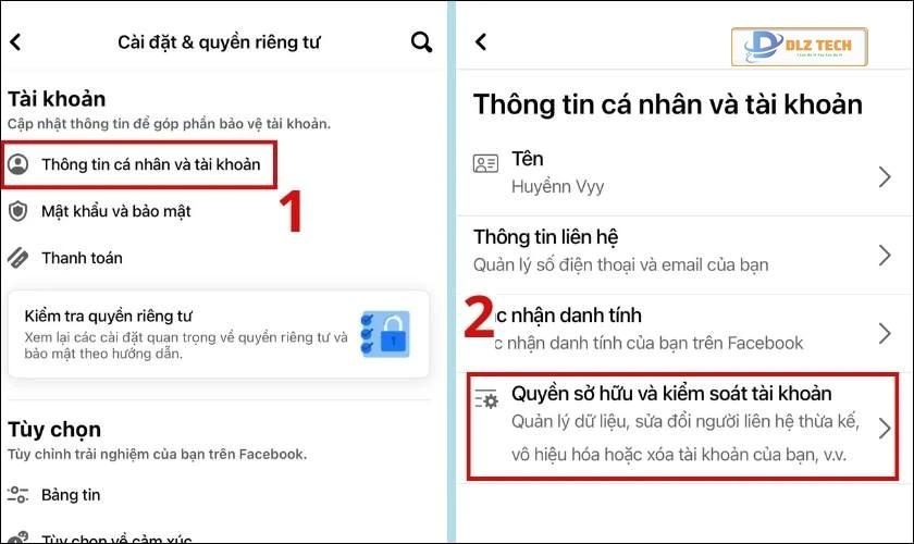 Nhấn chọn Quyền sở hữu và kiểm soát tài khoản