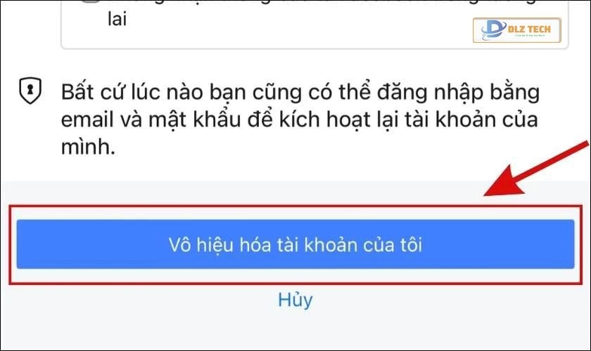 Chọn Vô hiệu hoá tài khoản của tôi