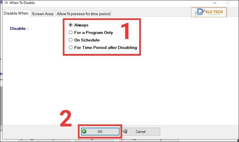 Chọn hình thức khóa bàn phím 