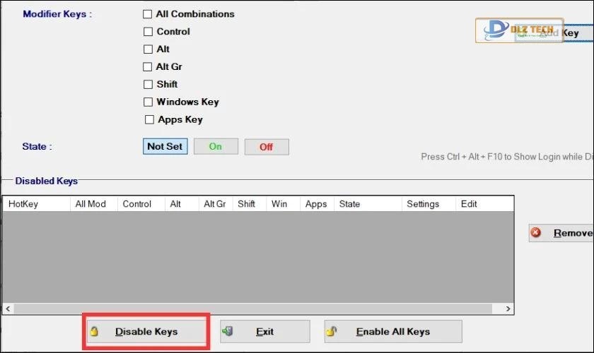 Chọn Enable All Keys để mở khóa 