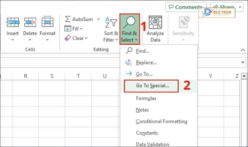 Nhấn Go To Special