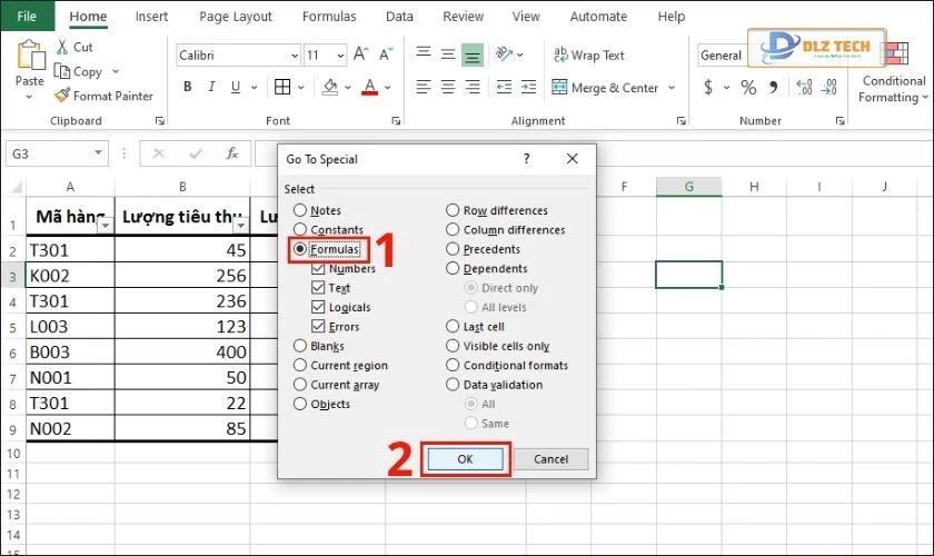 Chọn Formulas rồi nhấn OK