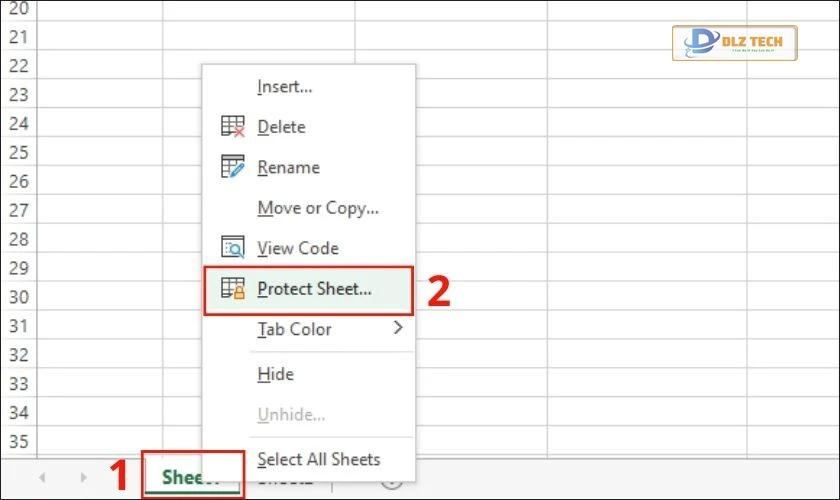 Chọn Protect Sheet để khóa các ô có công thức