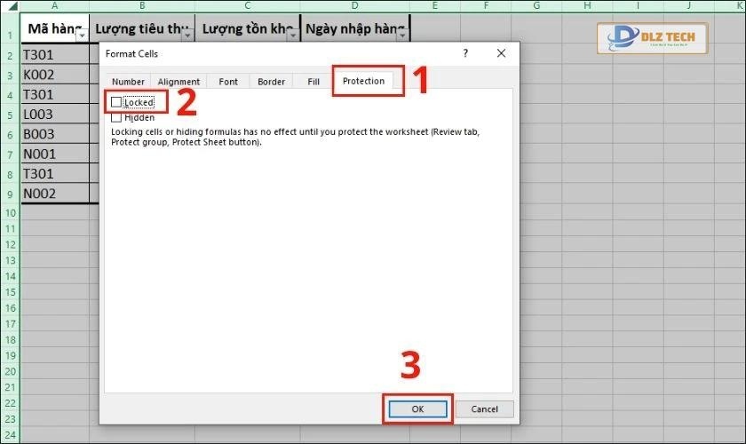Khóa ô trong Excel bằng phím tắt