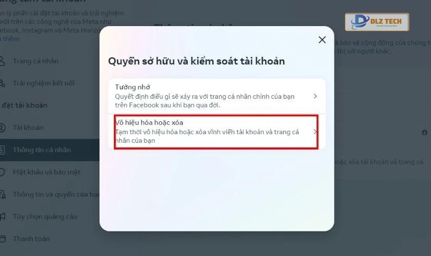 Chọn Vô hiệu hóa hoặc xóa