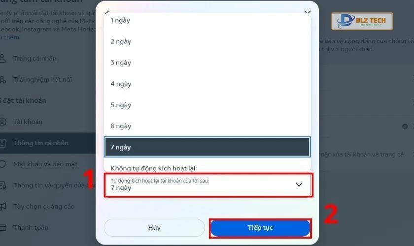 Chọn thời hạn mà bạn muốn được tự động kích hoạt lại tài khoản
