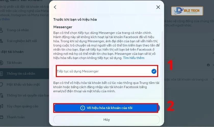 Chọn Tiếp tục sử dụng Messenger