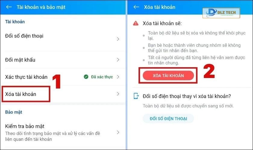 Nhấn chọn Xóa tài khoản