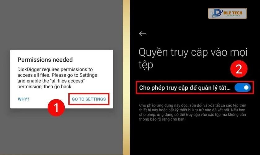 Bạn nhấp Đi tới Cài đặt chọn Cho phép truy cập