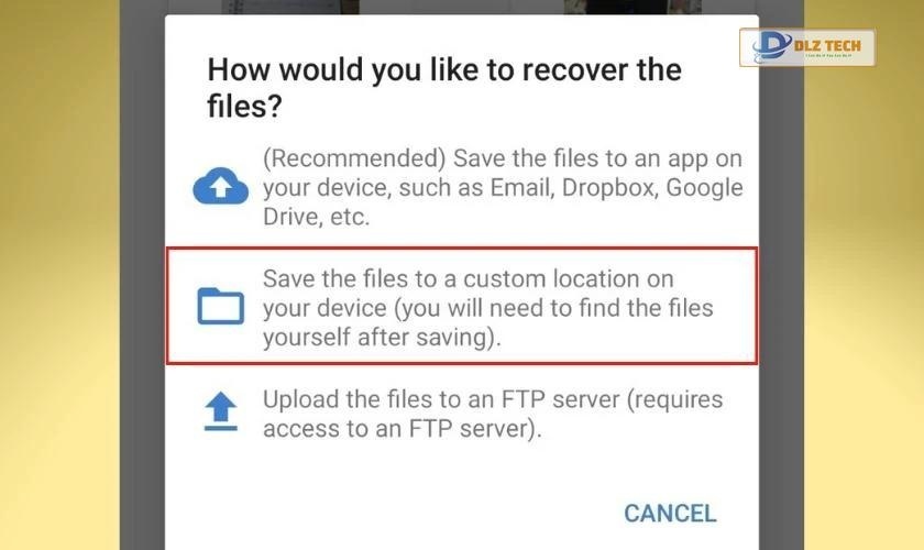 Chọn Save the file a custom location