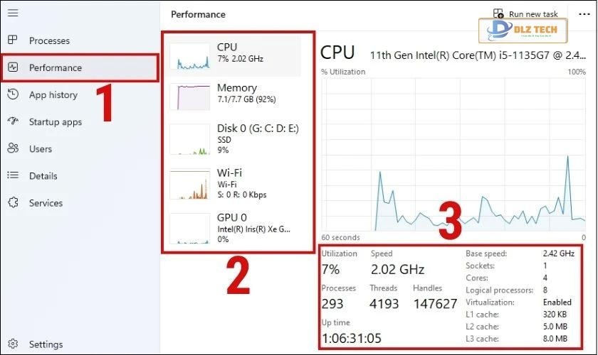 Bấm chọn vào mục Performance