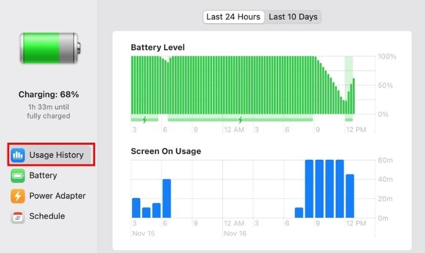 Chọn Usage History