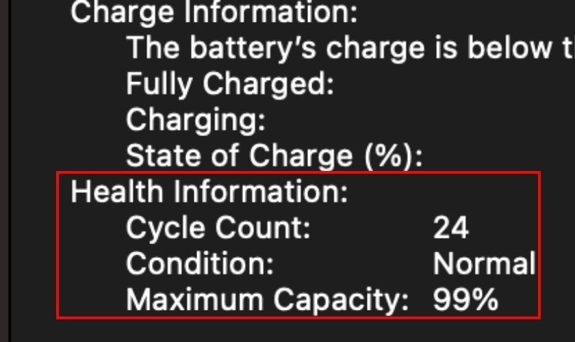 Thông tin sức khỏe pin Macbook