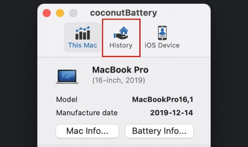 Xem lịch sử pin trong Coconut Battery