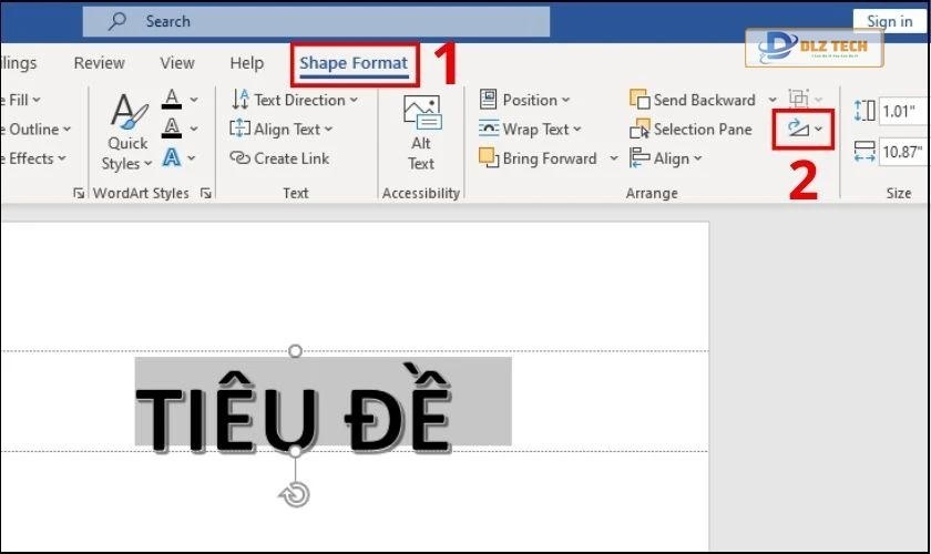 Chọn tùy chỉnh Rotate ở mục Shape format để xoay ngược chữ