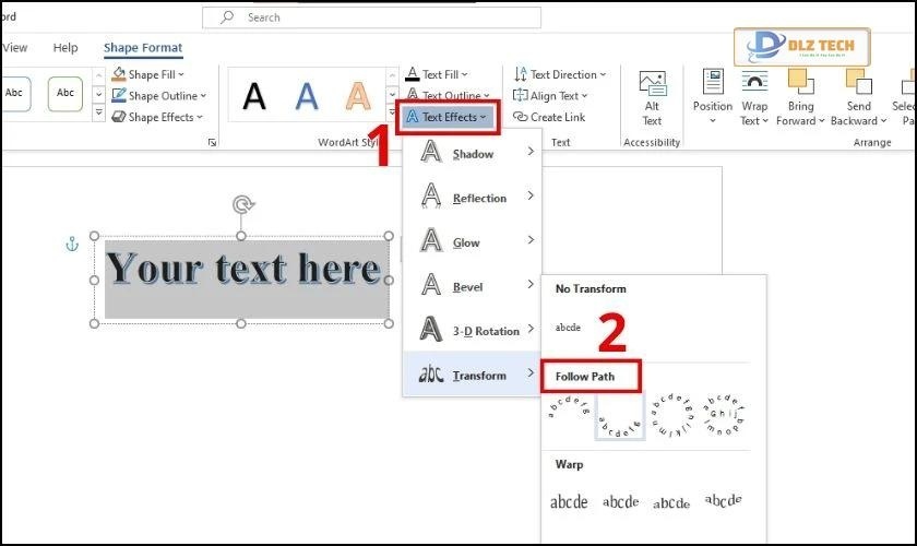 Chọn Transform và nhấn vào mục Follow Path