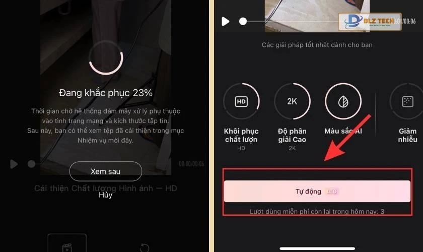 Chờ đợi và nhấn Tự động