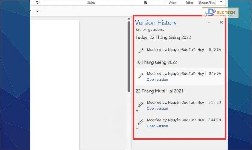 Xem lại danh sách các file bị lưu đè