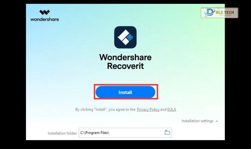 Mở phần mềm Recoverit và nhấn Install