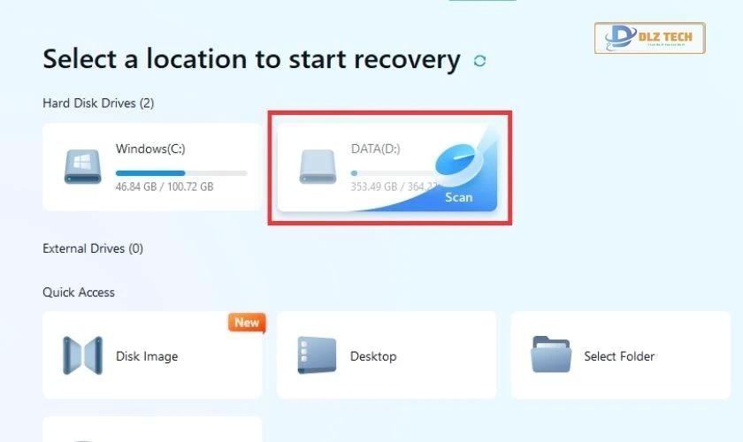 Chọn ổ đĩa muốn phục hồi lại file