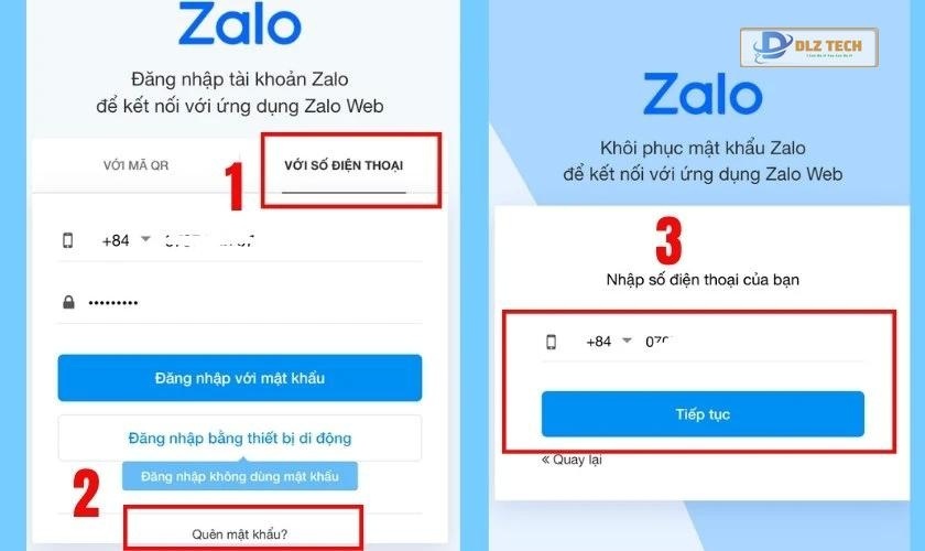 Nhập số điện thoại cần đăng nhập Zalo