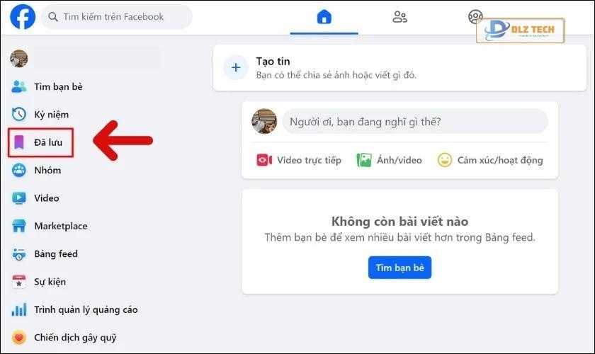 Nhấn vào mục Đã lưu ở phía bên trái màn hình