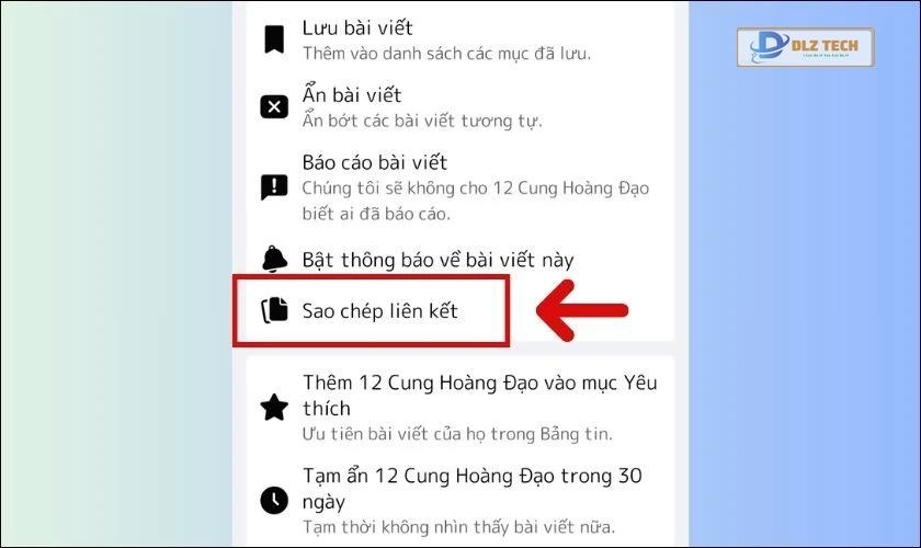 Nhấn vào lệnh Sao chép liên kết