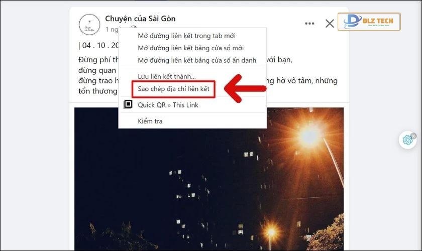 Chọn Sao chép địa chỉ liên kết