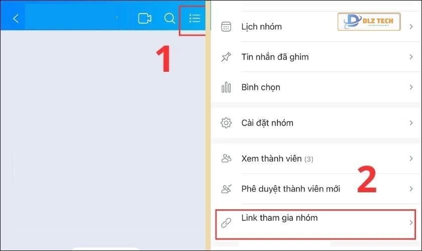 Nhấn vào dấu 3 gạch và chọn Link tham gia nhóm