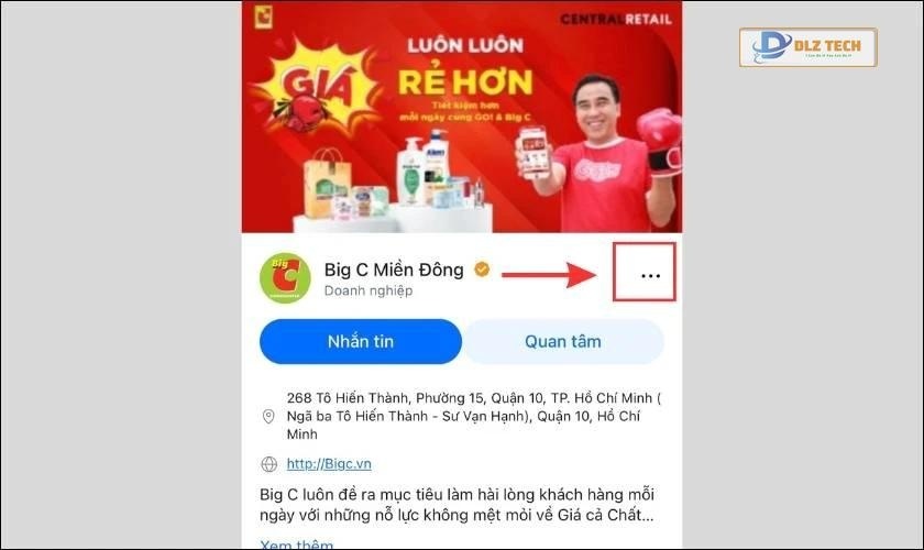 Nhấn vào dấu ba chấm bên cạnh tài khoản Zalo OA