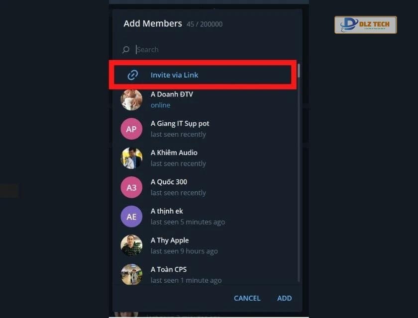 chọn mục Invite via